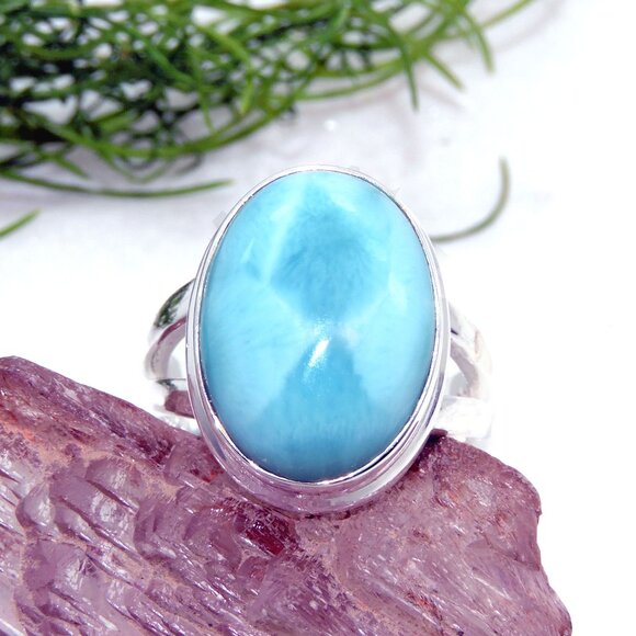 Larimar Gemstone Sterling Silver Ring, 925 Sterling Silver Ring ,Ring Size:- 6US - Picture 2 of 5